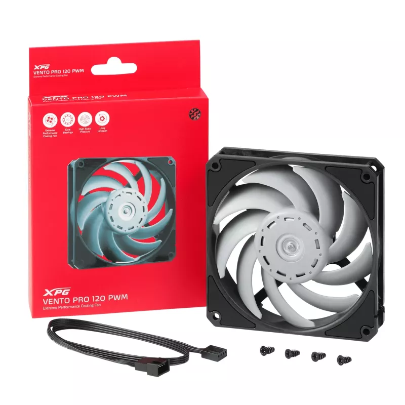 XPG VENTO PRO 120 PWM Schwarz, Lüfter, 12 cm, 450 U/min, 2500 U/min, Schwarz, Weiß