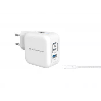 Conceptronic 3-Port 67W GaN USB PD Ladegerät mit USB-C Ladekabel, USB-C x 2, USB-A x 1, QC 3.0, PPS