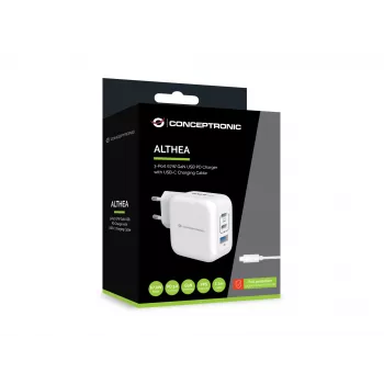 Conceptronic 3-Port 67W GaN USB PD Ladegerät mit USB-C Ladekabel, USB-C x 2, USB-A x 1, QC 3.0, PPS