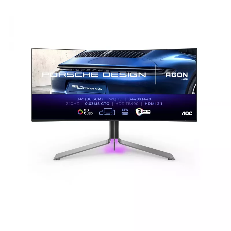 AOC Porsche PD34 Computer-Monitor 86,4 cm (34 Zoll) 3440 x 1440 Pixel Wide Quad HD QD-OLED Schwarz