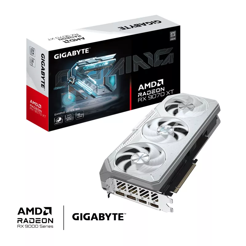 Grafikkarte GIGABYTE Radeon RX 9070 XT GAMING OC ICE 16 GB GDDR6 256-Bit PCIe 5.0 3-Lüfter weiß