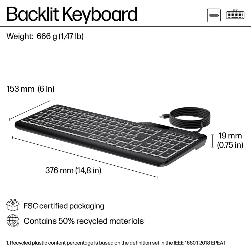 HP 400 Hintergrundbeleuchtete Kabelgebundene Tastatur Vollformat USB Schwarz