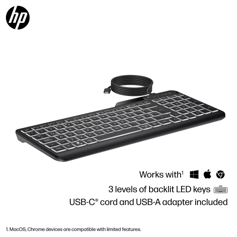 HP 400 Hintergrundbeleuchtete Kabelgebundene Tastatur Vollformat USB Schwarz