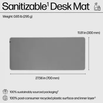 HP 200 Desinfizierbare Schreibtischmatte, Grau, Monochromatisch, Recyceltes Polyethylenterephthalat (rPET), Gummi, Rutschfeste Unterseite