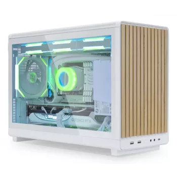 PC-Gehäuse Lian Li A3-mATX Micro Tower — Weiß mit Holz, unterstützt ATX/SFX/SFX-L-Netzteile, Micro-ATX/Micro-ITX, 1x 3,5 Zoll + 2x 2,5 Zoll
