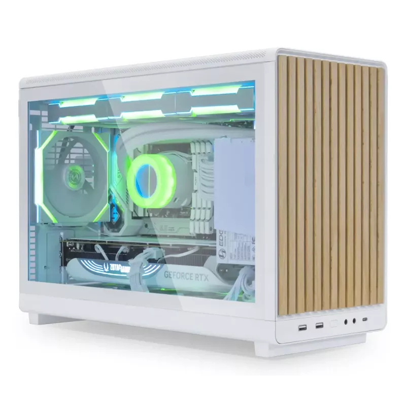 PC-Gehäuse Lian Li A3-mATX Micro Tower — Weiß mit Holz, unterstützt ATX/SFX/SFX-L-Netzteile, Micro-ATX/Micro-ITX, 1x 3,5 Zoll + 2x 2,5 Zoll