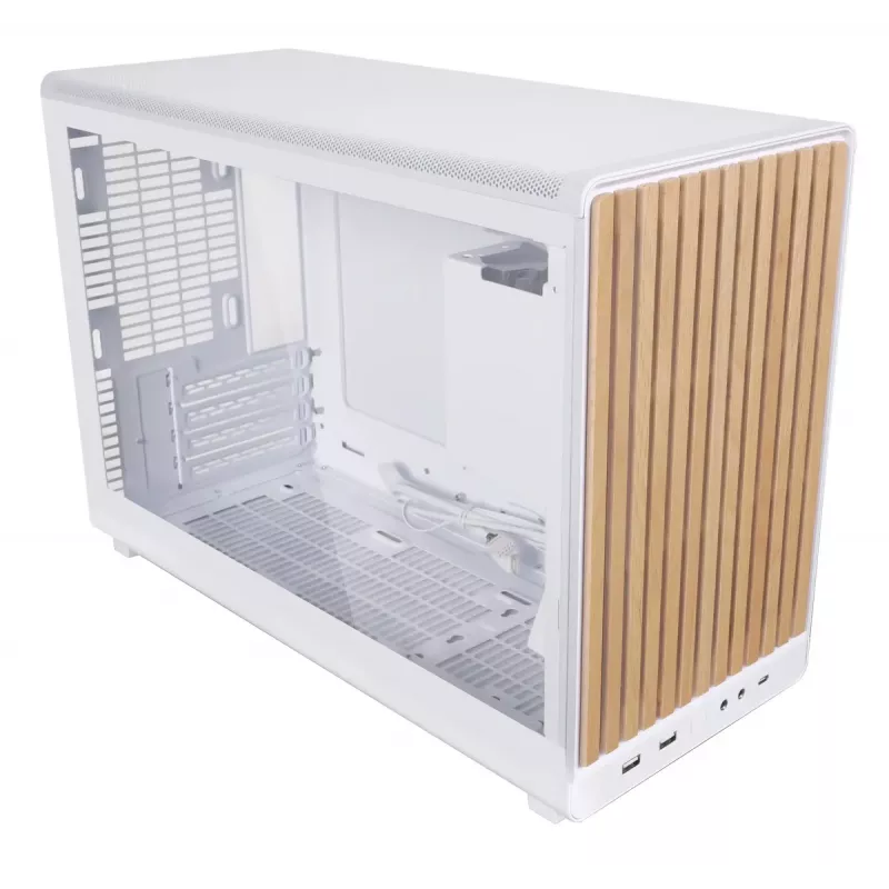 PC-Gehäuse Lian Li A3-mATX Micro Tower — Weiß mit Holz, unterstützt ATX/SFX/SFX-L-Netzteile, Micro-ATX/Micro-ITX, 1x 3,5 Zoll + 2x 2,5 Zoll
