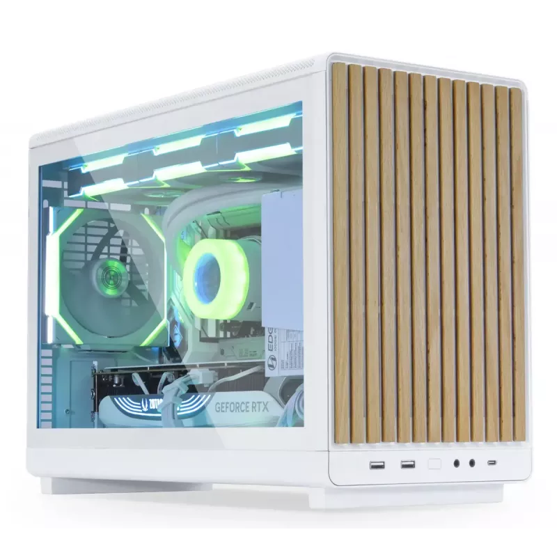 PC-Gehäuse Lian Li A3-mATX Micro Tower — Weiß mit Holz, unterstützt ATX/SFX/SFX-L-Netzteile, Micro-ATX/Micro-ITX, 1x 3,5 Zoll + 2x 2,5 Zoll
