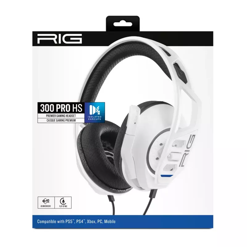 Headset nacon RIG 300 PRO HS – kabelgebundenes Kopfbügel-Gaming-Headset, ohrumschließend, 20–20000 Hz, 1,2 m Kabel, weiß