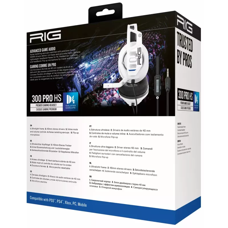Headset nacon RIG 300 PRO HS – kabelgebundenes Kopfbügel-Gaming-Headset, ohrumschließend, 20–20000 Hz, 1,2 m Kabel, weiß