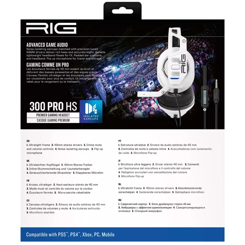Headset nacon RIG 300 PRO HS – kabelgebundenes Kopfbügel-Gaming-Headset, ohrumschließend, 20–20000 Hz, 1,2 m Kabel, weiß