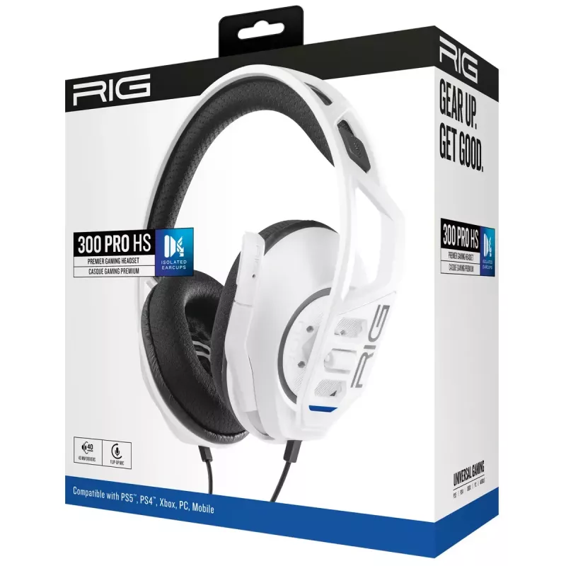 Headset nacon RIG 300 PRO HS – kabelgebundenes Kopfbügel-Gaming-Headset, ohrumschließend, 20–20000 Hz, 1,2 m Kabel, weiß