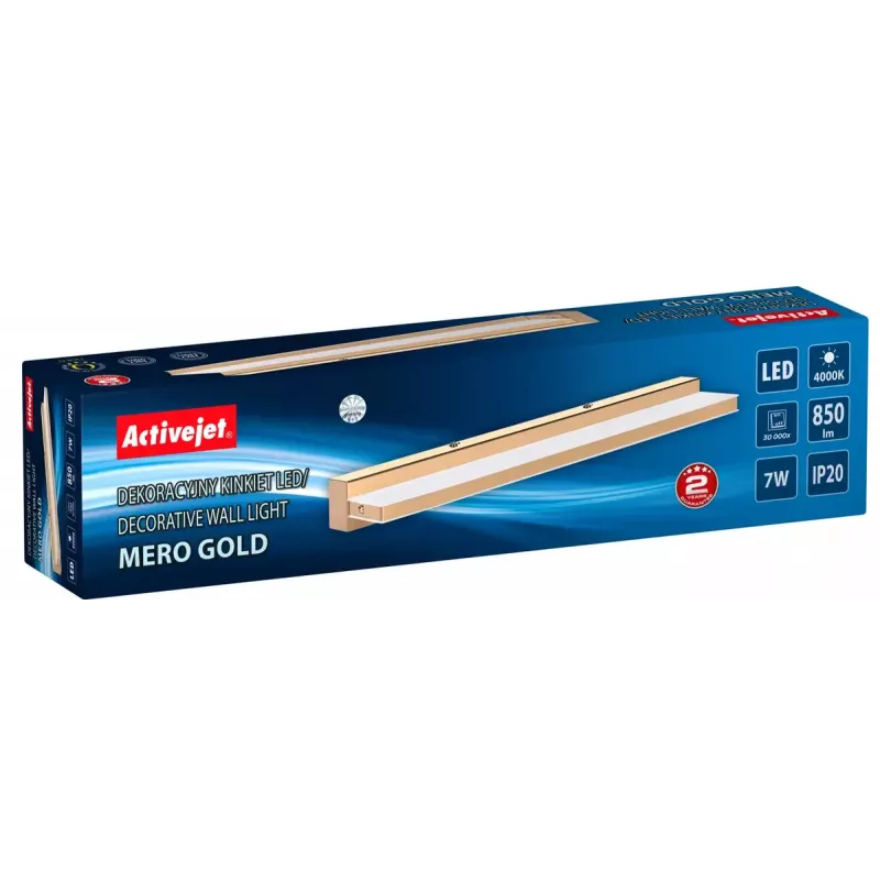 LED-Wandleuchte ActiveJet AJE-MERO GOLD, Aufputzmontage, rechteckig, 4000 K, 850 lm, nicht austauschbares Leuchtmittel