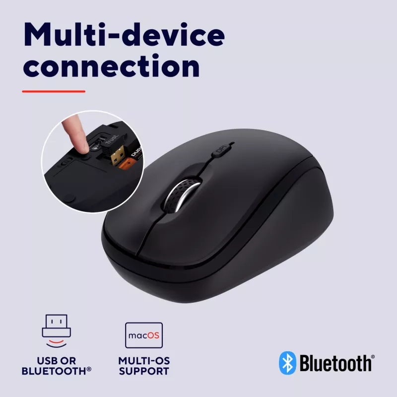 Trust Yvi+ Maus Universal Beidhändig RF Wireless + Bluetooth Optisch 1600 DPI