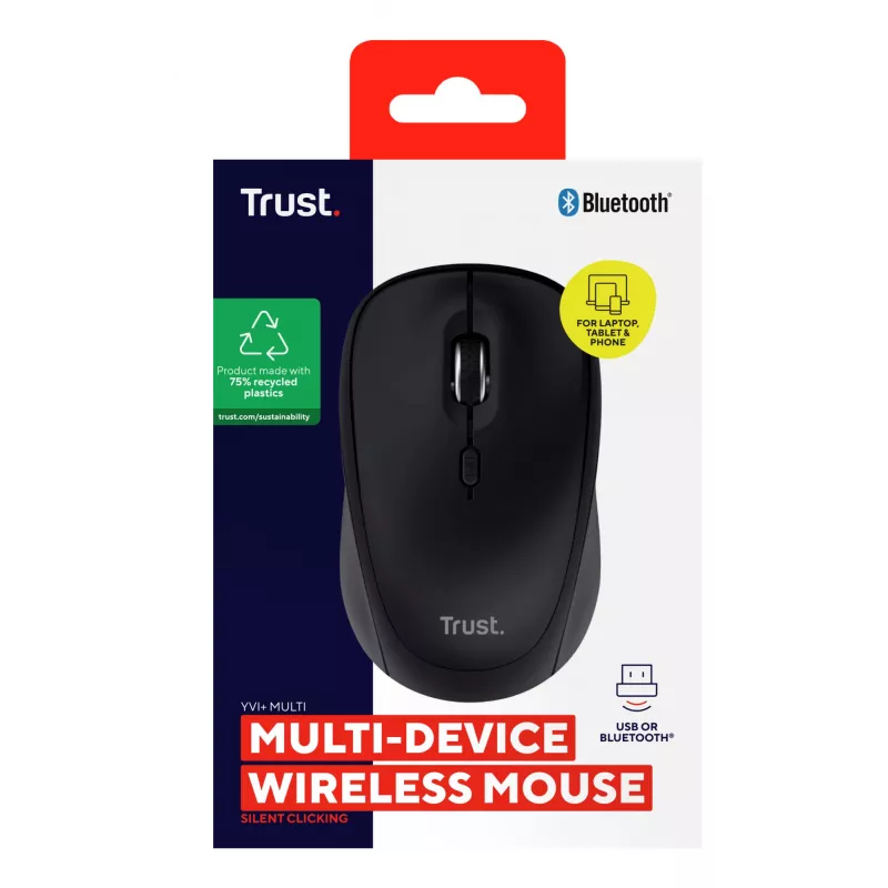 Trust Yvi+ Maus Universal Beidhändig RF Wireless + Bluetooth Optisch 1600 DPI