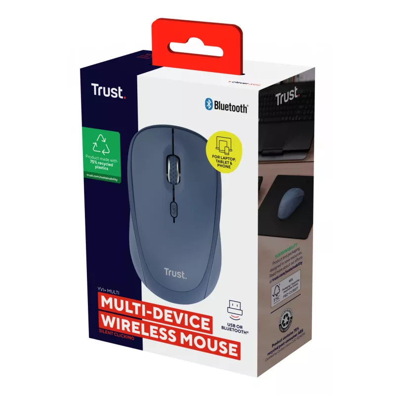 Trust Yvi+ Maus Universal Beidhändig RF Wireless + Bluetooth Optisch 1600 DPI