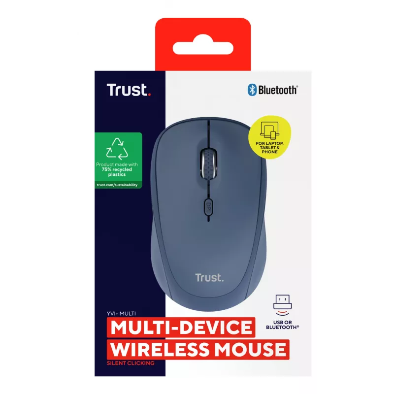 Trust Yvi+ Maus Universal Beidhändig RF Wireless + Bluetooth Optisch 1600 DPI