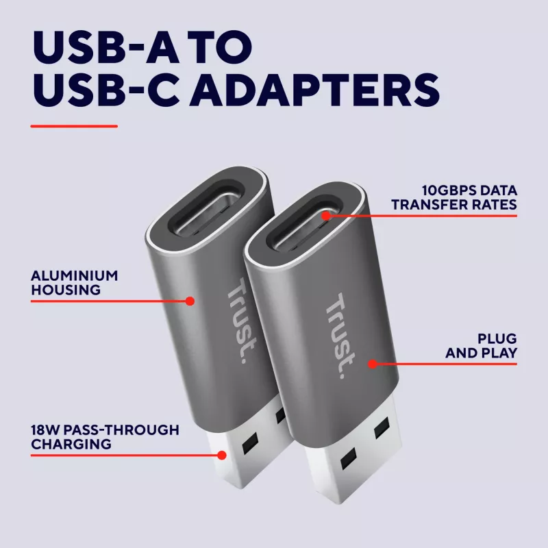 Trust Calyx USB Type-C USB Type-A Grau Anschluss 1 USB Type-C Anschluss 2 USB Type-A