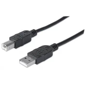 Manhattan USB-A-auf-USB-B-Kabel, 3 m, Stecker auf Stecker, 480 Mbit/s (USB 2.0), Hi-Speed USB, Schwarz, lebenslange Garantie, entspricht USB2HAB3M.