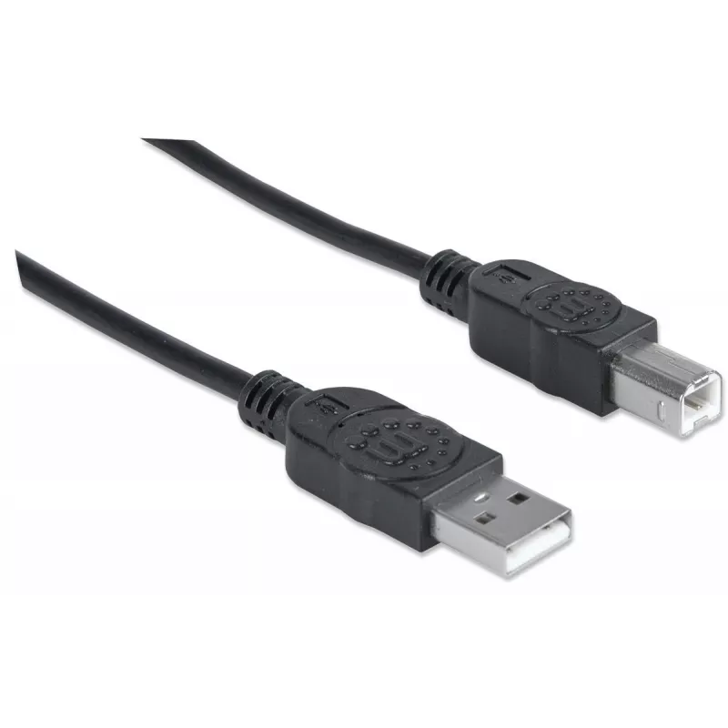 Manhattan USB-A-auf-USB-B-Kabel, 3 m, Stecker auf Stecker, 480 Mbit/s (USB 2.0), Hi-Speed USB, Schwarz, lebenslange Garantie, entspricht USB2HAB3M.