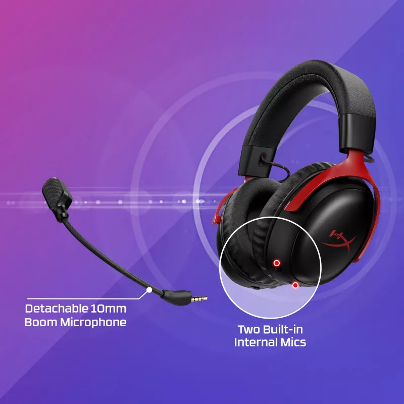 HyperX Cloud III S Wireless - Gaming-Headset (Schwarz-Rot), Rot, China, ohrumschließend, geschlossen, 115 mm, 210 mm
