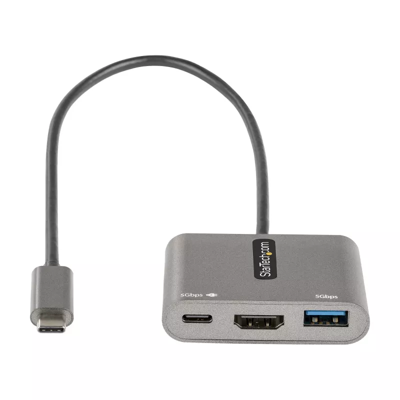 StarTech.com USB-C Multiport-Adapter, USB-C auf HDMI 4K-Video, 100W PD Pass-Through, USB 3.0 Hub 5 Gbit/s (1x Typ-C/1x A), USB-C Mini-Dock, USB-C Reisedock, Tragbare Laptop-Dockingstation