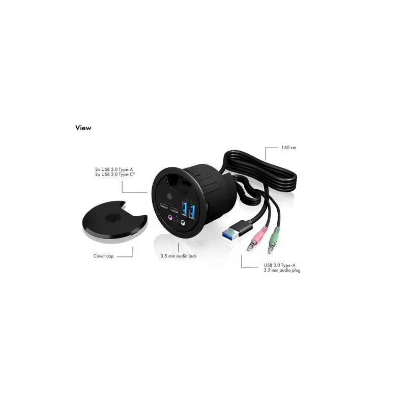 ICY BOX IB-HUB1403B Steckdose Anthrazit