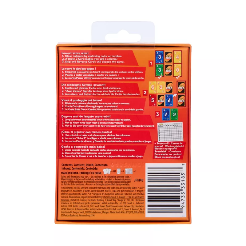 Kartenspiel MATTEL UNO Zero — Ablegespiel, Alter 7+, inkl. Deck und Spielblock