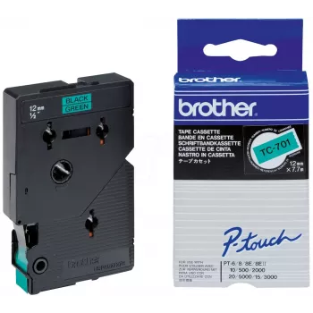 Beschriftungsband Brother TC701 12 mm Schwarz auf Grün