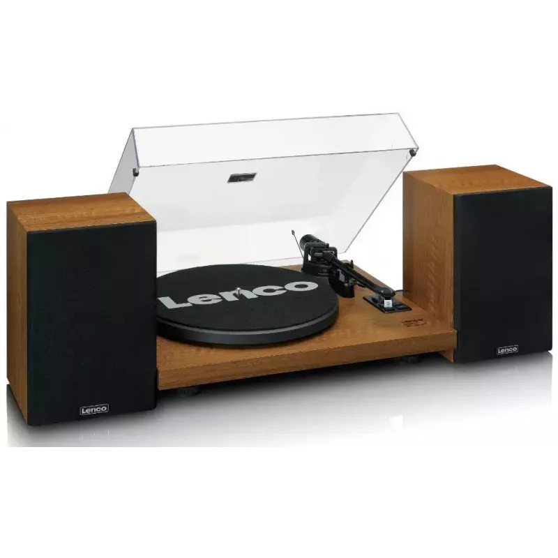 Plattenspieler Lenco LS-480WD mit integriertem Verstärker, Bluetooth, Riemenantrieb, 33/45 U/min, 2×30W RMS, Holzboxen