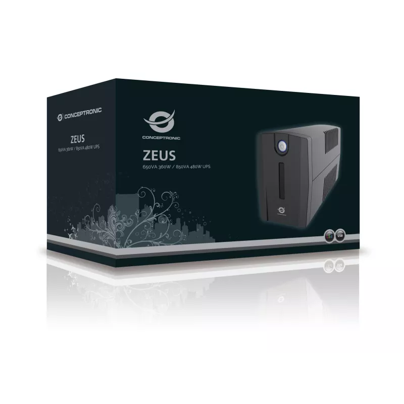 Conceptronic ZEUS 850VA 480W USV, Schuko-Steckdose, Line-Interactive, 0,85 kVA, 480 W, 220 V, 240 V, 220 V
