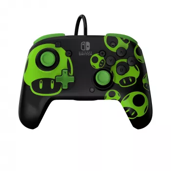 Gamepad PDP REMATCH Wired Controller 1-Up Glow in the Dark für Nintendo Switch, USB, 3m Kabel, D-pad, Home-Taste, Schwarz/Grün