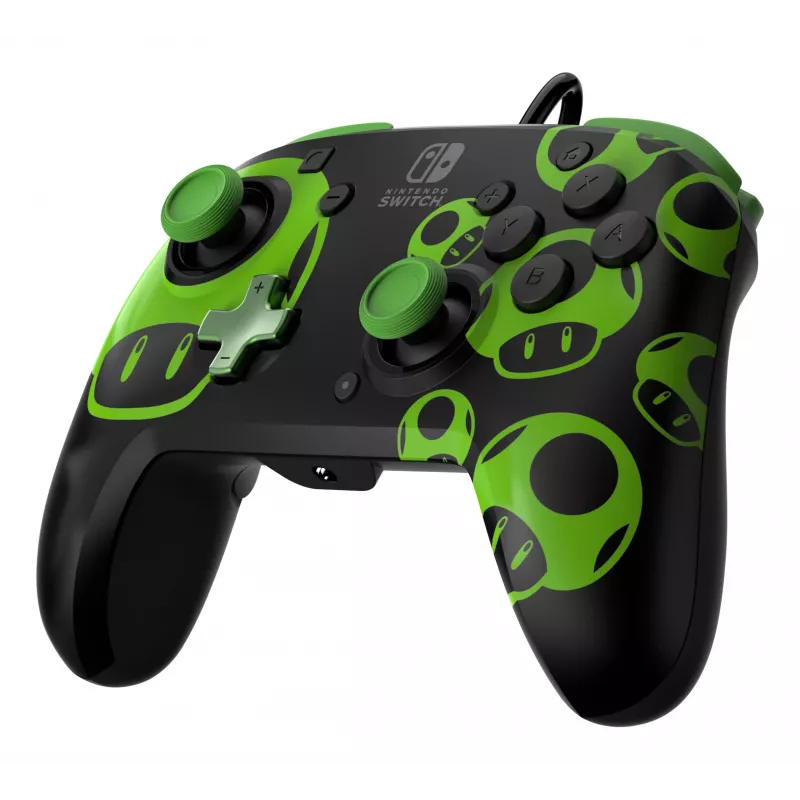 Gamepad PDP REMATCH Wired Controller 1-Up Glow in the Dark für Nintendo Switch, USB, 3m Kabel, D-pad, Home-Taste, Schwarz/Grün