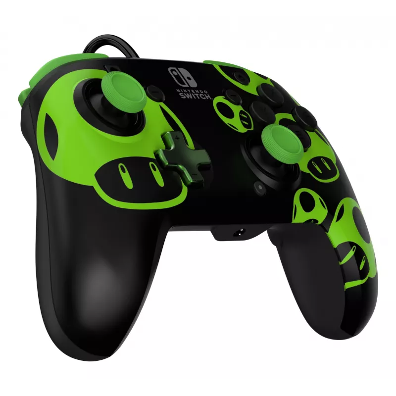 Gamepad PDP REMATCH Wired Controller 1-Up Glow in the Dark für Nintendo Switch, USB, 3m Kabel, D-pad, Home-Taste, Schwarz/Grün