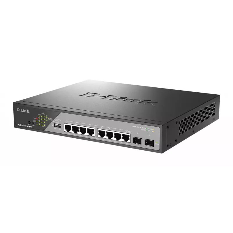 D-Link DSS-200G-10MPP Netzwerk-Switch Managed L2 Gigabit Ethernet (10/100/1000) Power over Ethernet (PoE) 1U Schwarz, Grau
