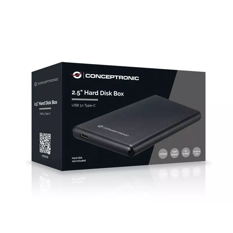 Festplattengehäuse Conceptronic 2,5 Zoll Festplattenbox USB 3.1 Typ-C