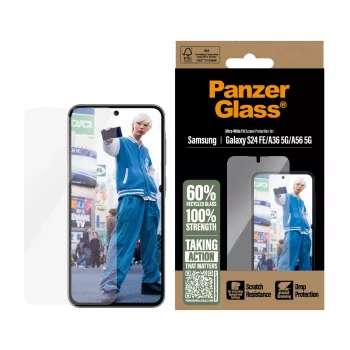 Gehärtetes PanzerGlass-Displayschutzglas für Samsung Galaxy S24 FE / A36 / A56 — Vollflächiger Schutz, kratz- und stoßfest