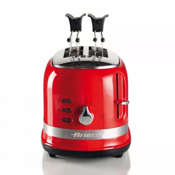 Ariete 149 Toaster mit Zange für 2 Brotscheiben - Automatischer Auswurf - Auftauen - 6 Bräunungsstufen - 800 Watt - Modern Line - Rot