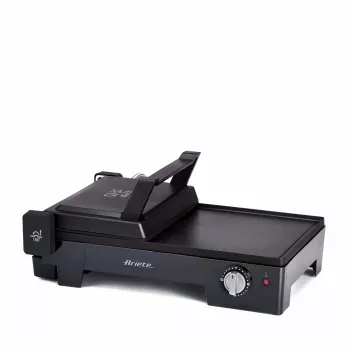 Ariete 1916 Multi Grill 3 in 1 - Elektrogrill, Barbecue, glatte und geriffelte Platte - 180° Öffnung - Verstellbarer Thermostat - 2400 Watt - Schwarz
