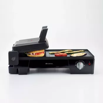 Ariete 1916 Multi Grill 3 in 1 - Elektrogrill, Barbecue, glatte und geriffelte Platte - 180° Öffnung - Verstellbarer Thermostat - 2400 Watt - Schwarz