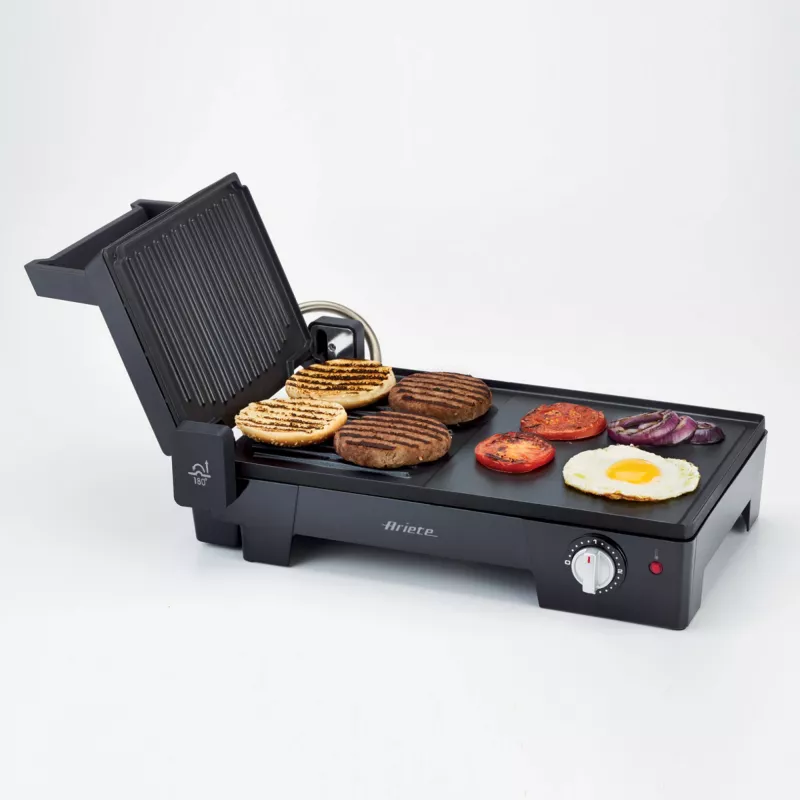 Ariete 1916 Multi Grill 3 in 1 - Elektrogrill, Barbecue, glatte und geriffelte Platte - 180° Öffnung - Verstellbarer Thermostat - 2400 Watt - Schwarz