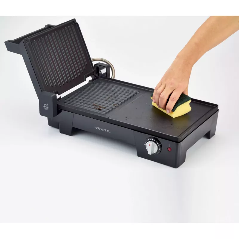 Ariete 1916 Multi Grill 3 in 1 - Elektrogrill, Barbecue, glatte und geriffelte Platte - 180° Öffnung - Verstellbarer Thermostat - 2400 Watt - Schwarz