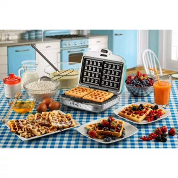 Ariete Waffeleisen, 700 W, Antihaftbeschichtete Platten, Blau, Hellblau, 700 W, 700 W, 700 W, 210 mm, 250 mm
