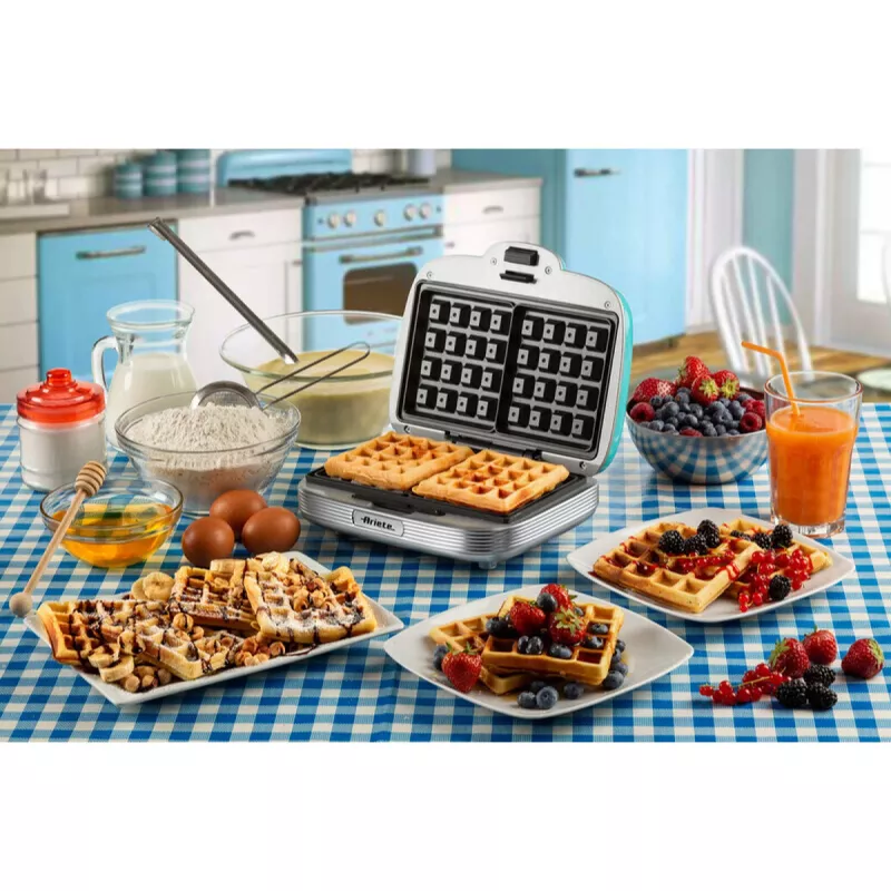 Ariete Waffeleisen, 700 W, Antihaftbeschichtete Platten, Blau, Hellblau, 700 W, 700 W, 700 W, 210 mm, 250 mm