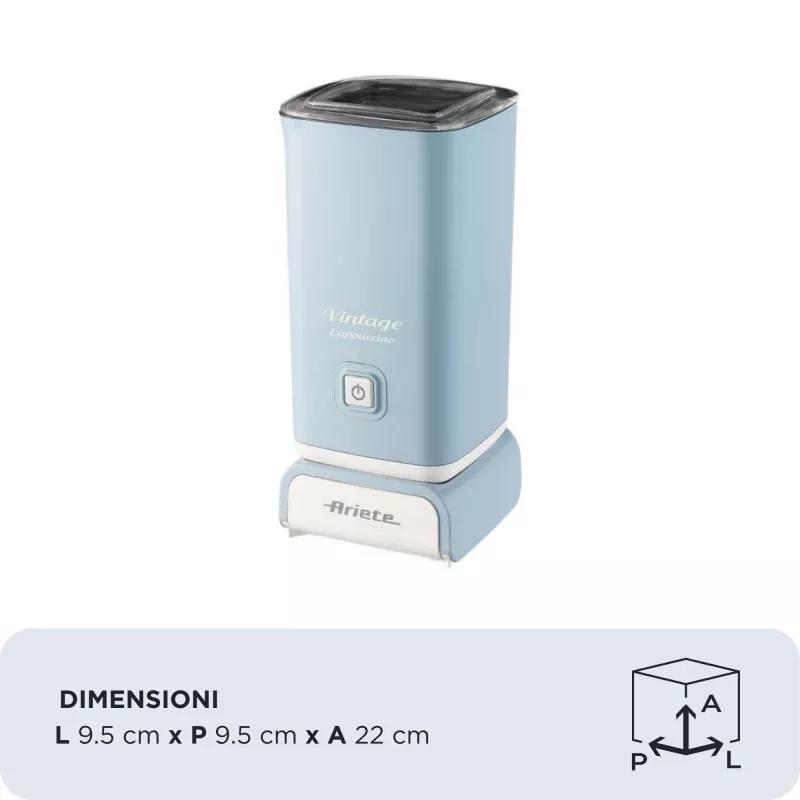 Ariete 2878 Vintage Milchaufschäumer für Cappuccino, Tee, heiße und kalte Schokolade, Instantgetränke, 500 Watt, Pastell-Hellblau