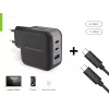 Conceptronic 3-Port 67W GaN USB PD Ladegerät mit USB-C Ladekabel, USB-C x 2, USB-A x 1, QC 3.0, PPS