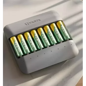 Batterieladegerät Varta Eco Charger Multi — USB, NiMH AA/AAA, lädt bis zu 8 Batterien (2100 mAh, 1 h), grau
