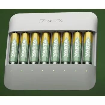 Batterieladegerät Varta Eco Charger Multi — USB, NiMH AA/AAA, lädt bis zu 8 Batterien (2100 mAh, 1 h), grau