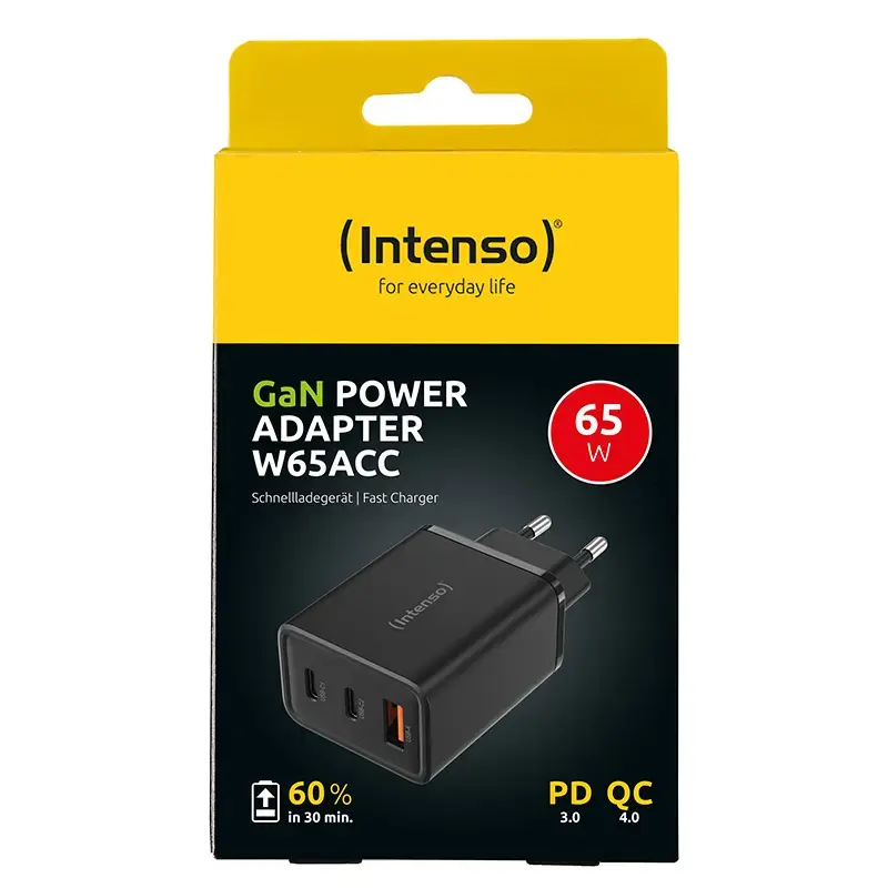 Netzteil Intenso W65ACC USB-A- und USB-C-Anschlüsse schwarz
