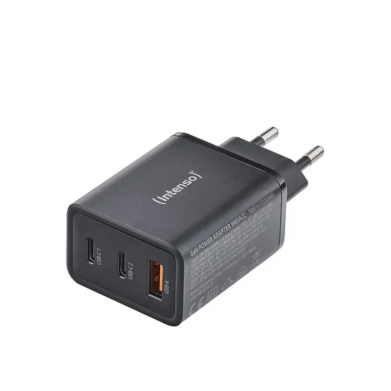 Netzteil Intenso W65ACC USB-A- und USB-C-Anschlüsse schwarz